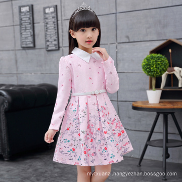 Winter A-line collection for children dresses with waistbelt embroidery full sleeve clothes peter pan collar lovely autumn
